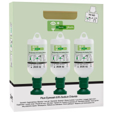 Płuczka do oczu Plum 0,9% NaCl — 3×500 ml zestaw przenośny