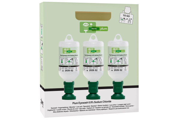 Płuczka do oczu Plum 0,9% NaCl — 3×500 ml zestaw przenośny Płuczka do oczu Plum 0,9% NaCl — 3×500 ml zestaw przenośny