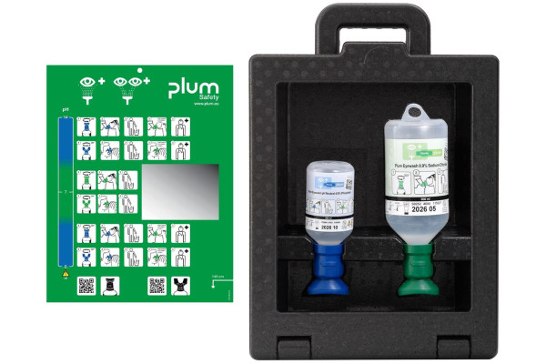 Zestaw do płukania oka Plum iBox 2 — 200 ml pH Neutral + 500 ml 0,9% NaCl (eyecup)