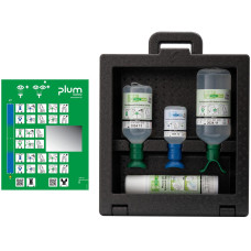 Zestaw do płukania oka Plum iBox 3 — pH Neutral 200 ml + NaCl 500 ml (eyecup) + 1000 ml (DUO) + Spray 250 ml