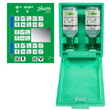 Zestaw do płukania oka Plum 0,9% NaCl — 2×500 ml (pyłoszczelny box)