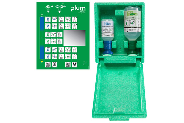 Zestaw do płukania oka Plum — 200 ml pH Neutral + 500 ml 0,9% NaCl (pyłoszczelny box)