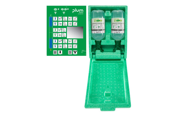 Zestaw do płukania oka Plum — 2×1000 ml 0,9% NaCl (pyłoszczelny box, DUO)