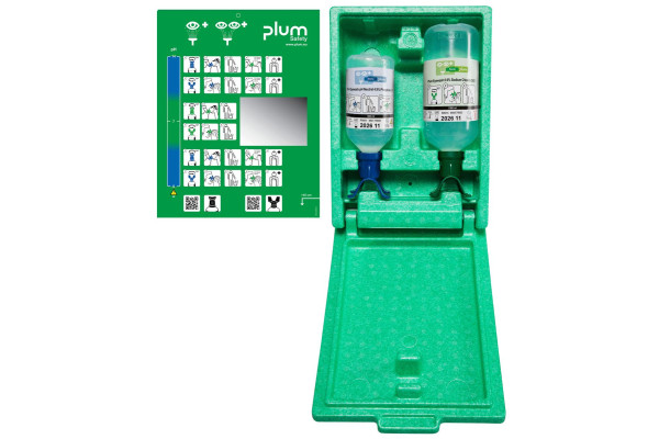 Zestaw do płukania oka Plum — 500 ml pH Neutral + 1000 ml 0,9% NaCl (pyłoszczelny box, DUO)