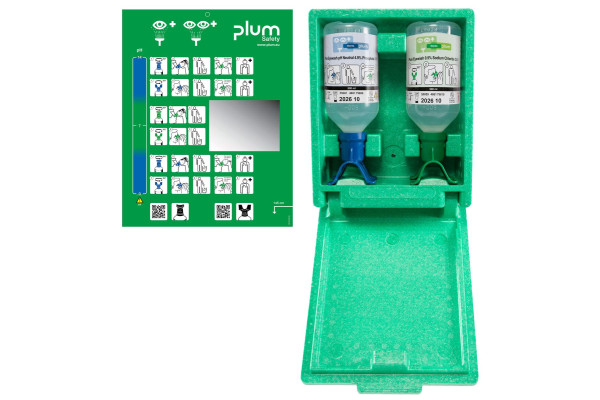 Zestaw do płukania oka Plum — 500 ml pH Neutral + 500 ml 0,9% NaCl (pyłoszczelny box, DUO)